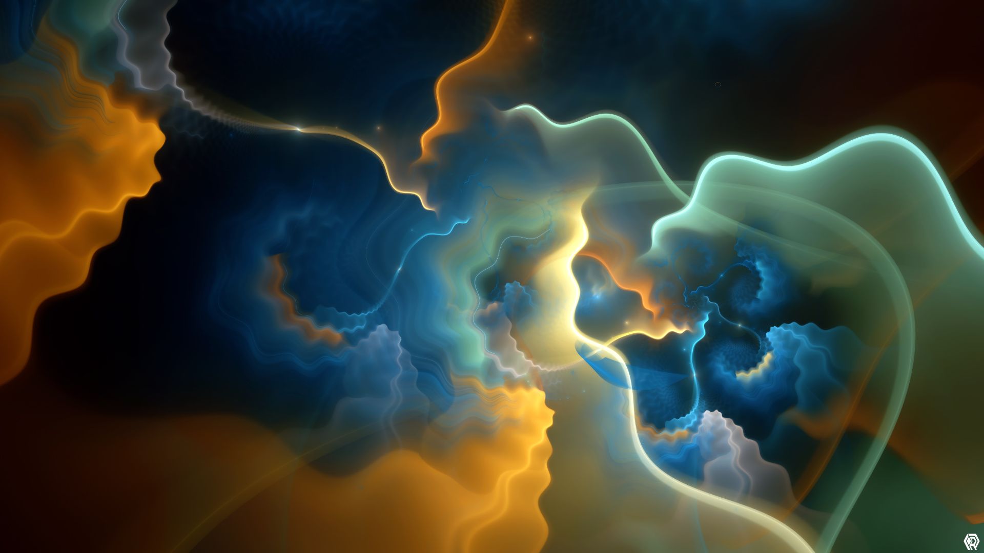 A dreamy summer sky with smooth, bulbous fractal clouds and sunset backlighting