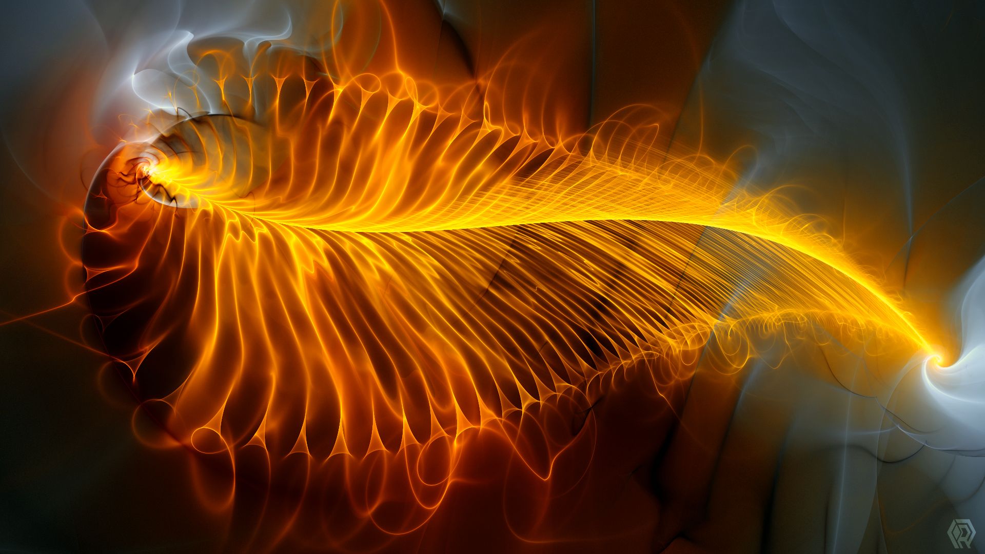 A fractal leaf shape made from firey vapor.