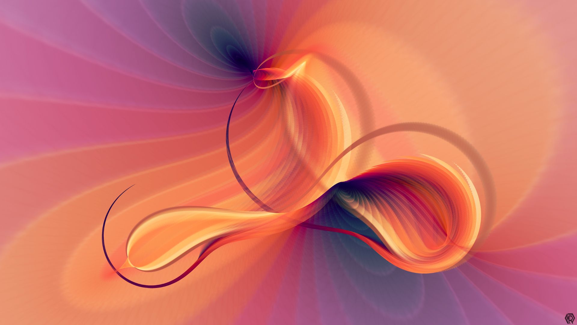 A soft collection of purple, orange and yellow lines folds into an abstract knot with a feminine shape.
